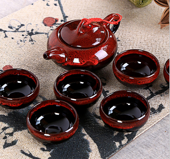 Porcelain Tea set with Colour Glazed