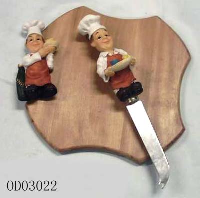 Wooden chopping block & knife