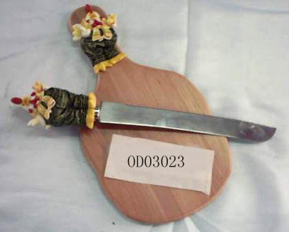 Wooden chopping block & knife