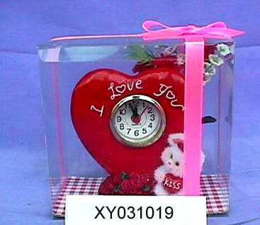 Resin Valentine Figurine with Clock