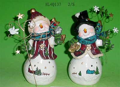 Resin X'mas Snowman & Santa figurine
