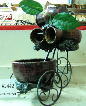 Metal Fountains with Ceramic Pots