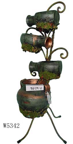 Metal Fountains with Ceramic Pots