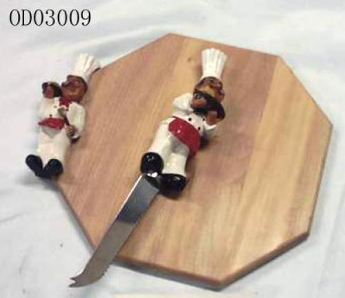 Wooden chopping block & knives