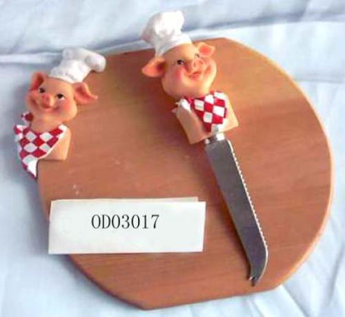 Wooden chopping block & knife