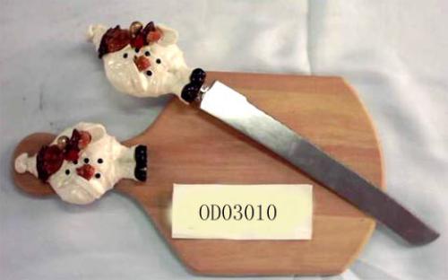 Wooden chopping block & knife