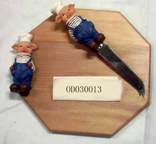 Wooden chopping block & knife